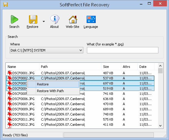 ソフトSoftPerfect File Recovery